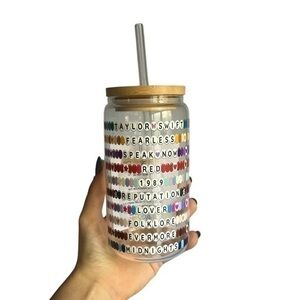 Taylor Swift Themed Glass Tumbler with Straw